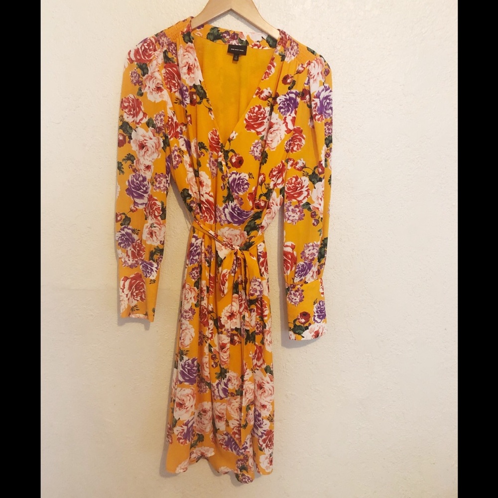 Yellow floral wrap dress